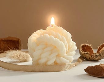 White Yarn Ball Candle: Soy Wax, Scented or Unscented