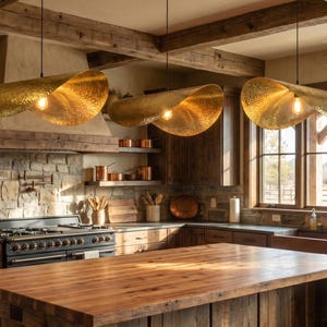 Handmade Hammered Brass Pendant Light Organic Wave Ceiling Fixture Luxury Gold Hanging Lamp Modern Kitchen Island Chandelier Home Decor
