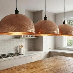 Hammered Copper Dome Pendant Light | Rustic Farmhouse Kitchen Island Fixture, Moroccan Brass Socket