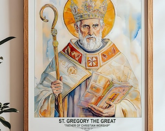 St. Gregory the Great, Sacred Art, Religious Wall Art for Families, Patron Saint, Housewarming Gift.