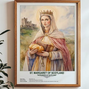 St. Margaret of Scotland, Sacred Art, Religious Wall Art for Families, Patron Saint, Housewarming Gift.