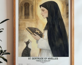St. Gertrude of Nivelles, Sacred Art, Religious Wall Art for Families, Patron Saint, Housewarming Gift.