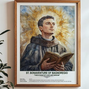 St. Bonaventure of Bagnoregio, Sacred Art, Religious Wall Art for Families, Patron Saint, Housewarming Gift.