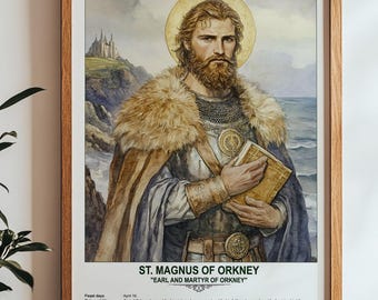 San Magnus de Orkney, arte sacro, arte religioso mural para familias, santo patrón, regalo de inauguración de la casa.