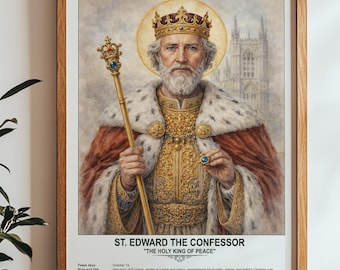 St. Edward the Confessor, Sacred Art, Religious Wall Art for Families, Patron Saint, Housewarming Gift.