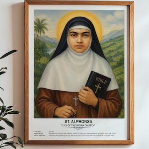 St. Alphonsa, Sacred Art, Religious Wall Art for Families, Patron Saint, Housewarming Gift.