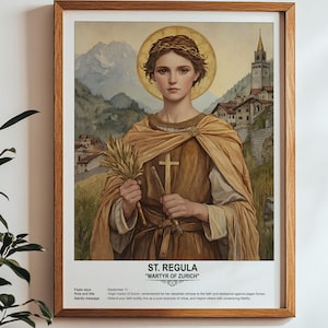 St. Regula, heilige kunst, religieuze muurkunst voor gezinnen, patroonheilige, housewarmingcadeau.