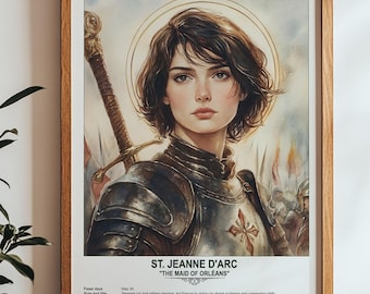 St. Jeanne d'Arc, Sacred Art, Religious Wall Art for Families, Patron Saint, Housewarming Gift.