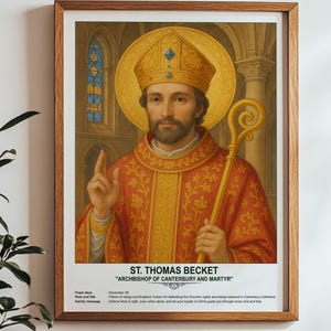 St. Thomas Becket, Sacred Art, Religious Wall Art for Families, Patron Saint, Housewarming Gift.