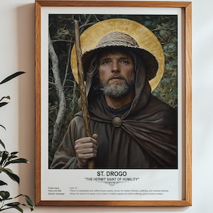 St. Drogo, Sakrale Kunst, Religiöses Wandbild für Familien, Schutzpatron, Einweihungsgeschenk.