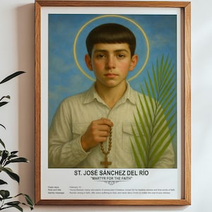 St. José Sánchez del Río, Sacred Art, Religious Wall Art for Families, Patron Saint, Housewarming Gift.