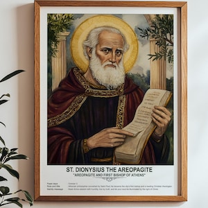 Saint Denys l&#39;Aréopagite, art sacré, art mural religieux pour les familles, saint patron, cadeau de pendaison de crémaillère.