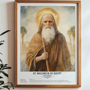 St. Macarius of Egypt, Sacred Art, Religious Wall Art for Families, Patron Saint, Housewarming Gift.