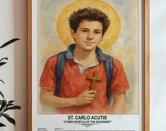 San Carlo Acutis, Arte Sacro, Arte Religioso Mural para Familias, Santo Patrón, Regalo de Inauguración de Casa.