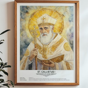 St. Callistus I, Sacred Art, Religious Wall Art for Families, Patron Saint, Housewarming Gift.
