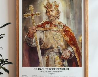 St. Canute IV of Denmark, Sacred Art, Religious Wall Art for Families, Patron Saint, Housewarming Gift.