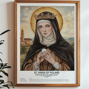 St. Kinga of Poland, Sacred Art, Religious Wall Art for Families, Patron Saint, Housewarming Gift.