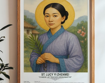 St. Lucy Yi Zhenmei, Sacred Art, Religious Wall Art for Families, Patron Saint, Housewarming Gift.