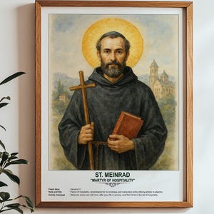St. Meinrad, Sacred Art, Religious Wall Art for Families, Patron Saint, Housewarming Gift.