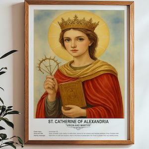 St. Catherine of Alexandria, Sacred Art, Religious Wall Art for Families, Patron Saint, Housewarming Gift.