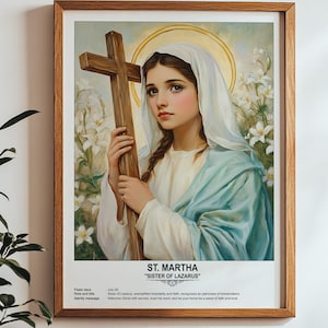 St. Martha, Sacred Art, Religious Wall Art for Families, Patron Saint, Housewarming Gift.