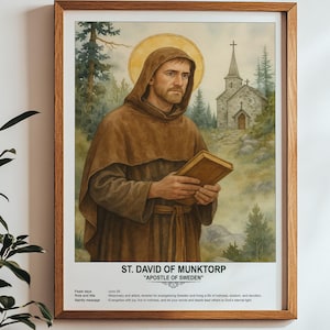 Saint David de Munktorp, art sacré, art mural religieux pour les familles, saint patron, cadeau de pendaison de crémaillère.