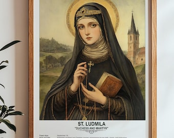 St. Ludmila, Sacred Art, Religious Wall Art for Families, Patron Saint, Housewarming Gift.