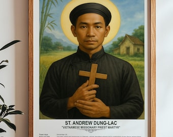 San Andrés Dung-Lac, arte sacro, arte religioso de pared para familias, santo patrón, regalo de inauguración de la casa.