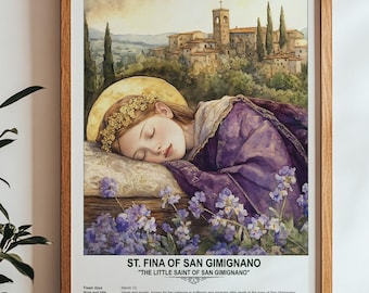 St. Fina of San Gimignano, Sacred Art, Religious Wall Art for Families, Patron Saint, Housewarming Gift.