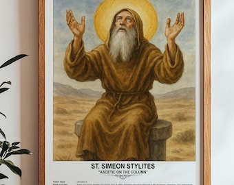 St. Simeon Stylites, Sacred Art, Religious Wall Art for Families, Patron Saint, Housewarming Gift.