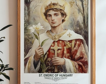 St. Emeric of Hungary, Sacred Art, Religious Wall Art for Families, Patron Saint, Housewarming Gift.