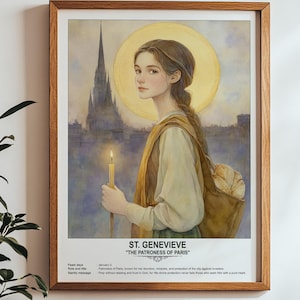 St. Genevieve, Sacred Art, Religious Wall Art for Families, Patron Saint, Housewarming Gift.