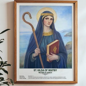 St. Hilda of Whitby, Sacred Art, Religious Wall Art for Families, Patron Saint, Housewarming Gift.