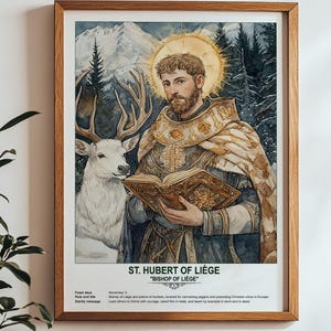 St. Hubert of Liège, Sacred Art, Religious Wall Art for Families, Patron Saint, Housewarming Gift.
