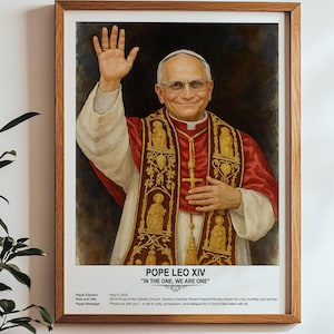 Pope Leo XIV Artwork, Catholic Wall Art, Religious Decor, Christian Gifts, Inspirational Papal Portrait Print.