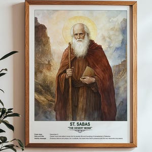 Saint-Sabas, art sacré, art mural religieux pour familles, saint patron, cadeau de pendaison de crémaillère.