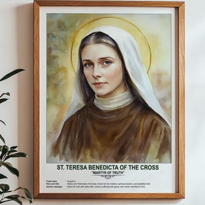 St. Teresa Benedicta of the Cross, Sacred Art, Religious Wall Art for Families, Patron Saint, Housewarming Gift.
