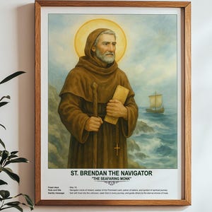 St. Brendan the Navigator, Sacred Art, Religious Wall Art for Families, Patron Saint, Housewarming Gift.