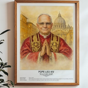 Pope Leo XIV Watercolor Art Print, Christian Religious Decor, Catholic Gift, Peaceful Papal Portrait for Prayer Space