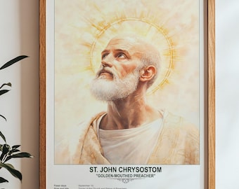 St. John Chrysostom, Sacred Art, Religious Wall Art for Families, Patron Saint, Housewarming Gift.