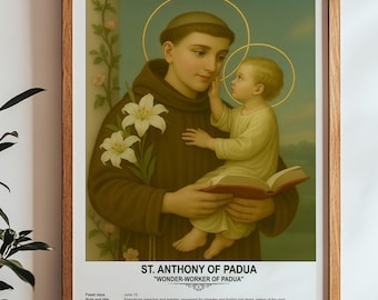 San Antonio de Padua, Arte Sacro, Arte Religioso Mural para Familias, Santo Patrón, Regalo de Inauguración de Casa.