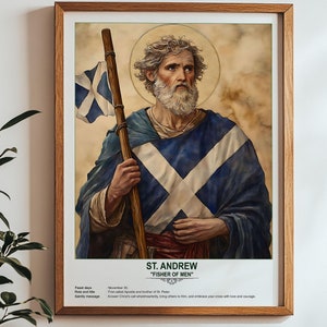 St. Andreas, heilige kunst, religieuze muurkunst voor gezinnen, patroonheilige, housewarmingcadeau.