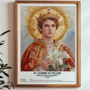 St. Casimir of Poland, Sacred Art, Religious Wall Art for Families, Patron Saint, Housewarming Gift.
