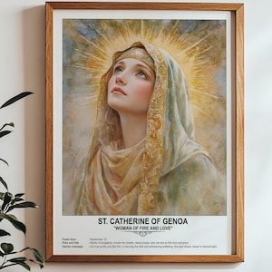 St. Catherine of Genoa, Sacred Art, Religious Wall Art for Families, Patron Saint, Housewarming Gift.