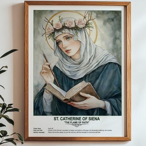 St. Catherine of Siena, Sacred Art, Religious Wall Art for Families, Patron Saint, Housewarming Gift.