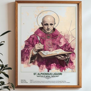 St. Alphonsus Liguori, Sacred Art, Religious Wall Art for Families, Patron Saint, Housewarming Gift.