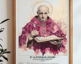 St. Alphonsus Liguori, Sacred Art, Religious Wall Art for Families, Patron Saint, Housewarming Gift.
