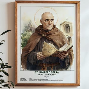 St. Junipero Serra, Sacred Art, Religious Wall Art for Families, Patron Saint, Housewarming Gift.