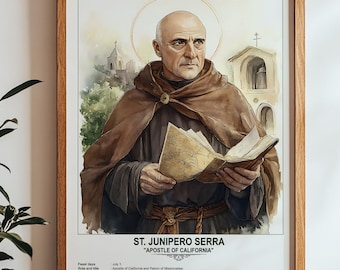 St. Junipero Serra, Sacred Art, Religious Wall Art for Families, Patron Saint, Housewarming Gift.