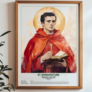 St. Bonaventure, Sacred Art, Religious Wall Art for Families, Patron Saint, Housewarming Gift.